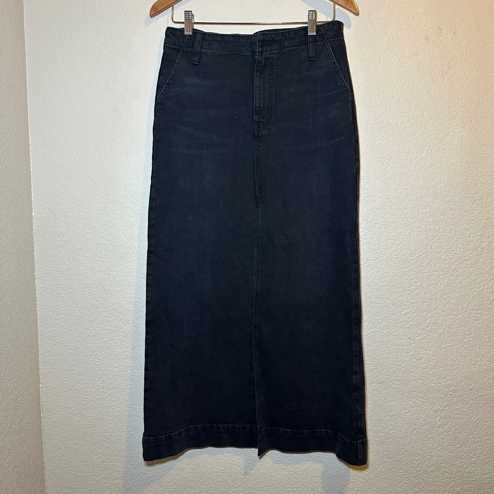 J Crew Womens 28 Denim Skirt Black Wash Maxi Front Slit‎ High Rise Cute Chic